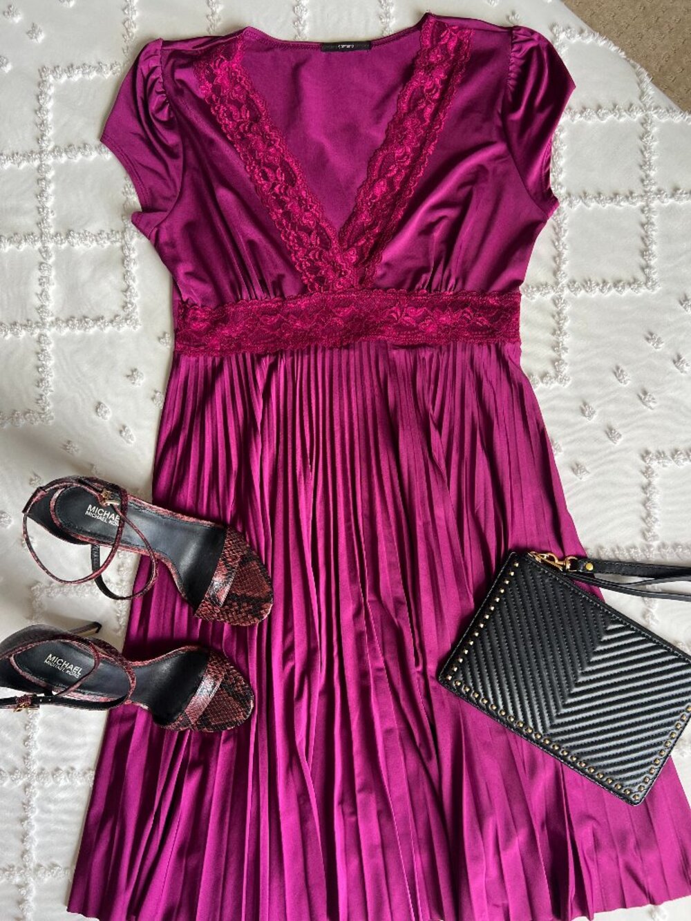 Y2K Soprano Magenta Accordion Pleat Retro Fit & Flare Dress SIZE LARGE